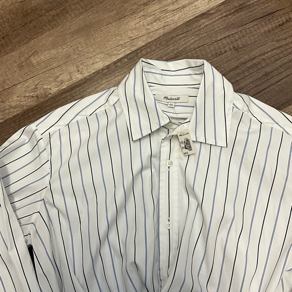 Madewell Women’s 100% Cotton Asymmetric Wrap Button-Up Shirt Size 00 Striped - Picture 7 of 15